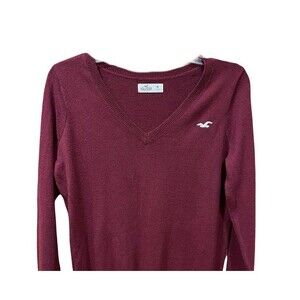 Hollister Icon V-Neck Sweater Burgundy Mulberry Sz Medium Y2K Retro